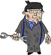 Cartoon illustration of Duncan, owner of DJ Motors